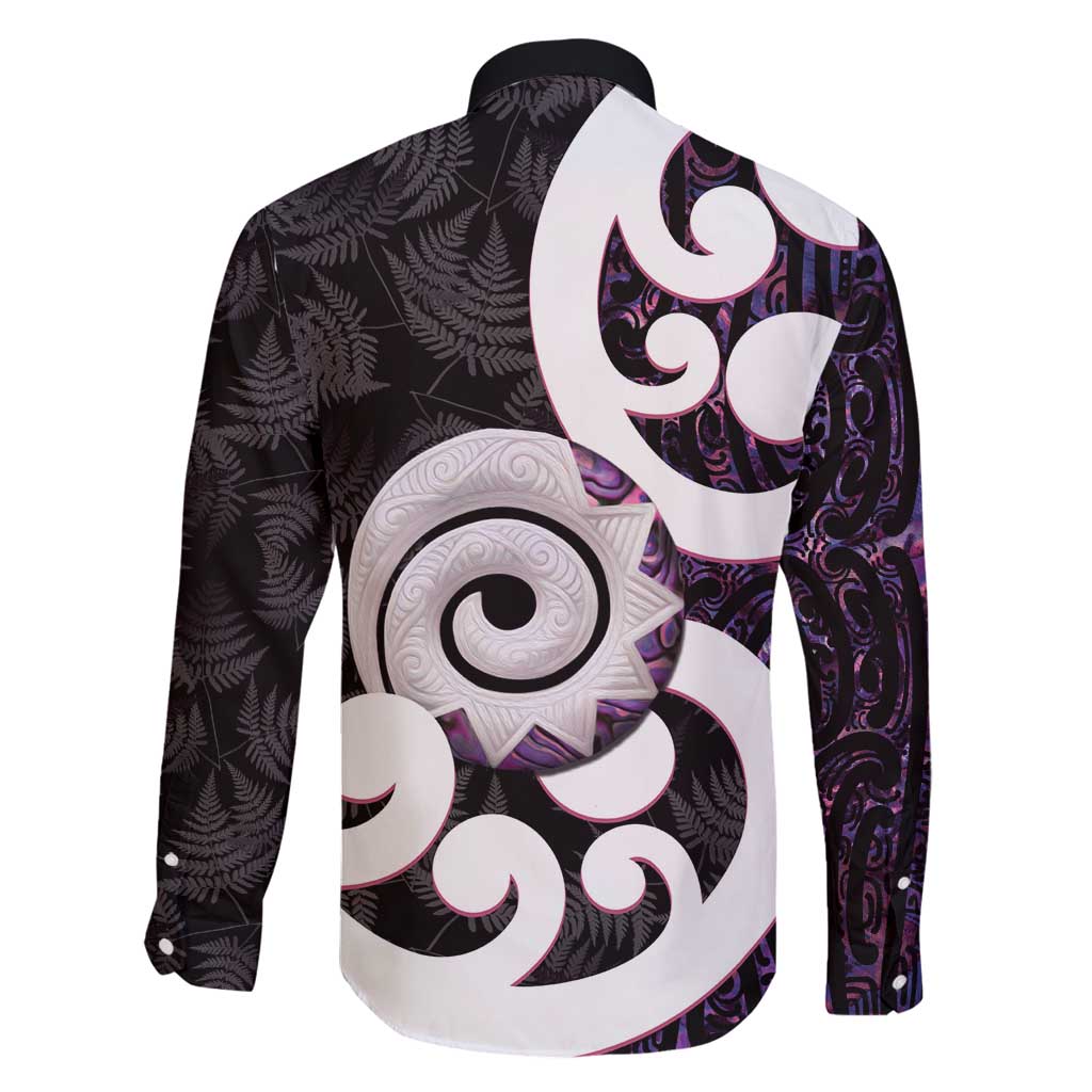Aotearoa Koru Family Matching Off Shoulder Maxi Dress and Hawaiian Shirt Purple Maori Paua Shell Mix Silver Fern LT14 - Polynesian Pride