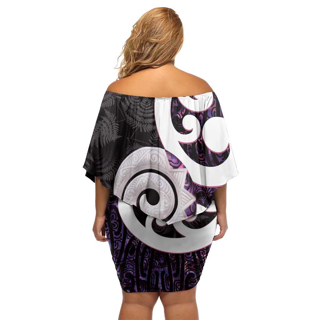 Aotearoa Koru Family Matching Off Shoulder Short Dress and Hawaiian Shirt Purple Maori Paua Shell Mix Silver Fern LT14 - Polynesian Pride
