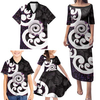 Aotearoa Koru Family Matching Puletasi and Hawaiian Shirt Purple Maori Paua Shell Mix Silver Fern LT14 - Polynesian Pride