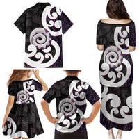 Aotearoa Koru Family Matching Puletasi and Hawaiian Shirt Purple Maori Paua Shell Mix Silver Fern LT14 - Polynesian Pride