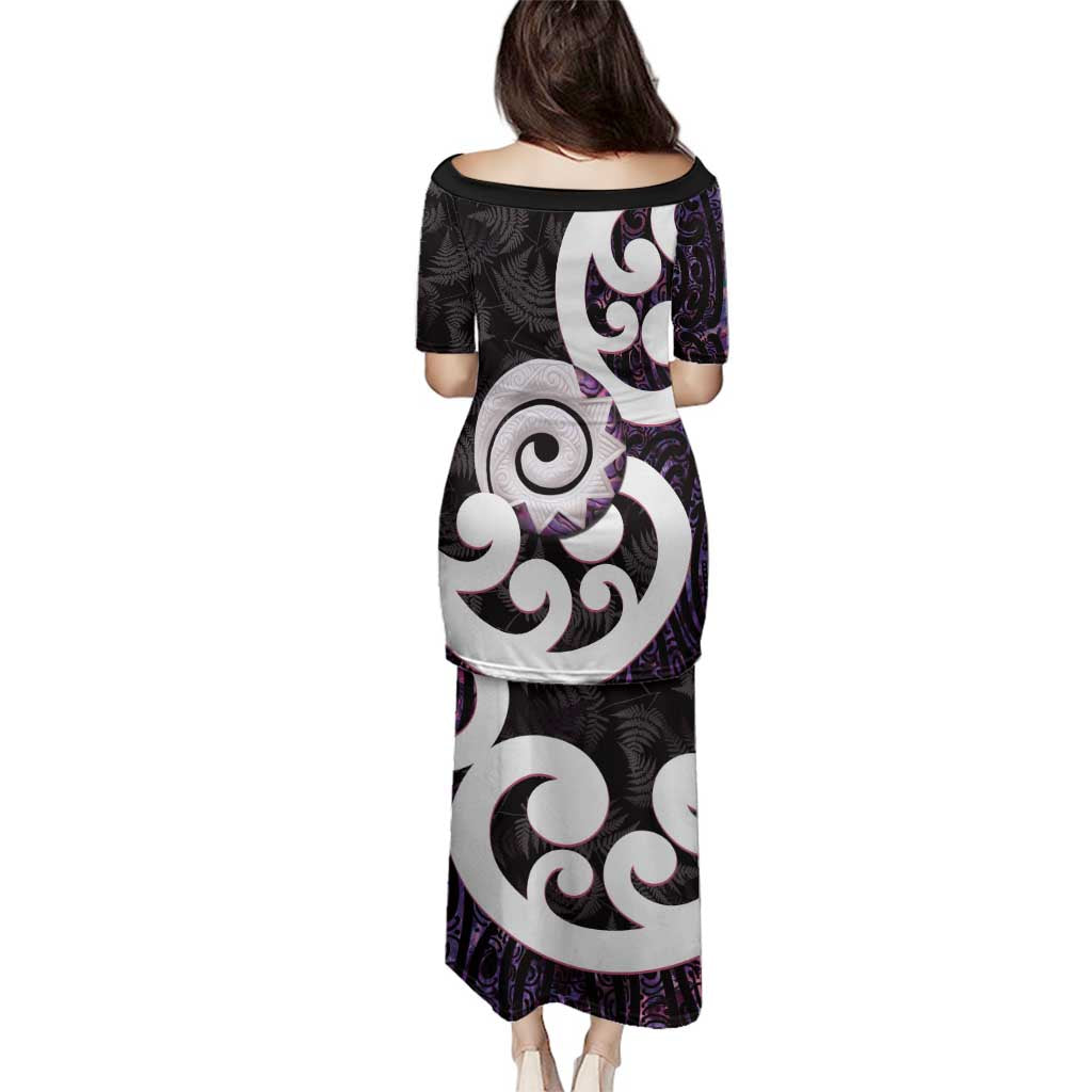 Aotearoa Koru Family Matching Puletasi and Hawaiian Shirt Purple Maori Paua Shell Mix Silver Fern LT14 - Polynesian Pride