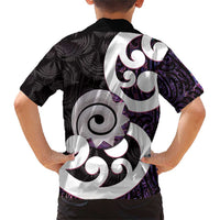 Aotearoa Koru Family Matching Short Sleeve Bodycon Dress and Hawaiian Shirt Purple Maori Paua Shell Mix Silver Fern LT14 - Polynesian Pride