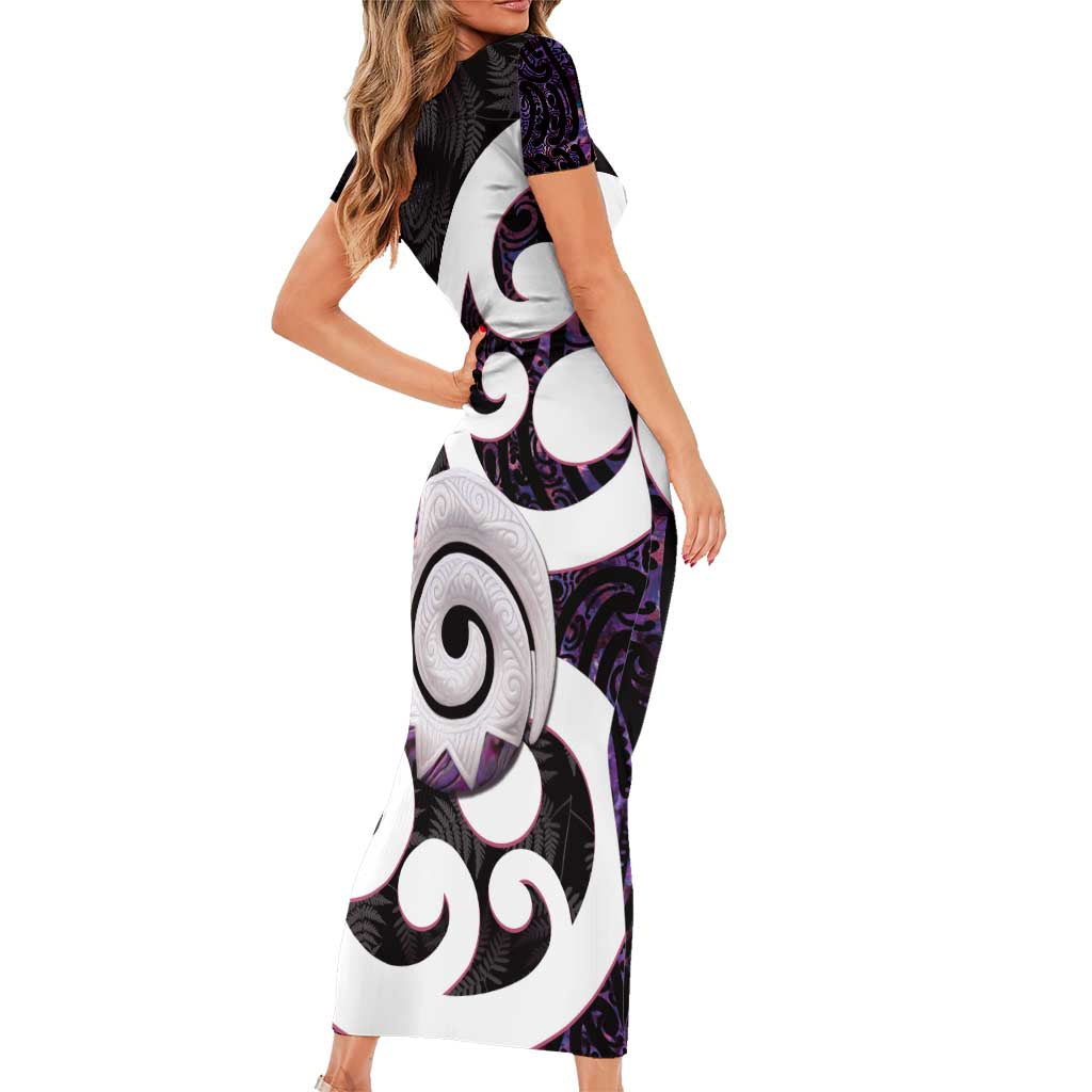 Aotearoa Koru Family Matching Short Sleeve Bodycon Dress and Hawaiian Shirt Purple Maori Paua Shell Mix Silver Fern LT14 - Polynesian Pride