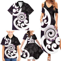 Aotearoa Koru Family Matching Summer Maxi Dress and Hawaiian Shirt Purple Maori Paua Shell Mix Silver Fern LT14 - Polynesian Pride