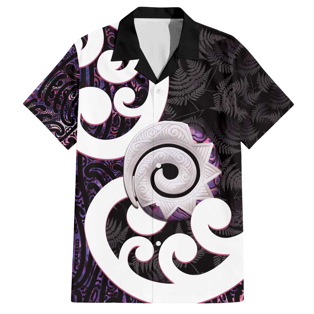 Aotearoa Koru Family Matching Summer Maxi Dress and Hawaiian Shirt Purple Maori Paua Shell Mix Silver Fern LT14 Dad's Shirt - Short Sleeve Black - Polynesian Pride