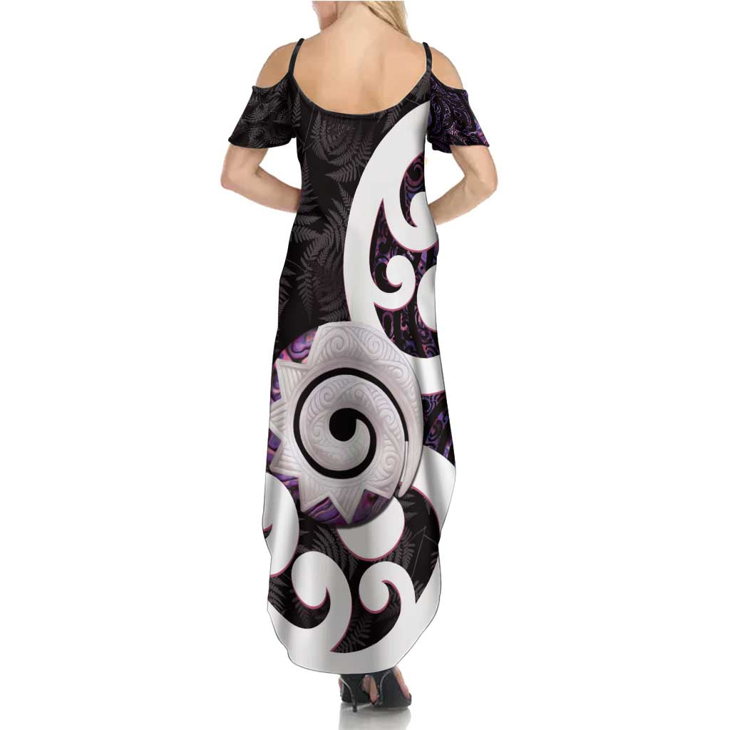 Aotearoa Koru Family Matching Summer Maxi Dress and Hawaiian Shirt Purple Maori Paua Shell Mix Silver Fern LT14 - Polynesian Pride