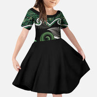 Koru Pounamu Aotearoa Family Matching Long Sleeve Bodycon Dress and Hawaiian Shirt Maori Paua Shell Mix Silver Fern LT14 Daughter's Dress Black - Polynesian Pride