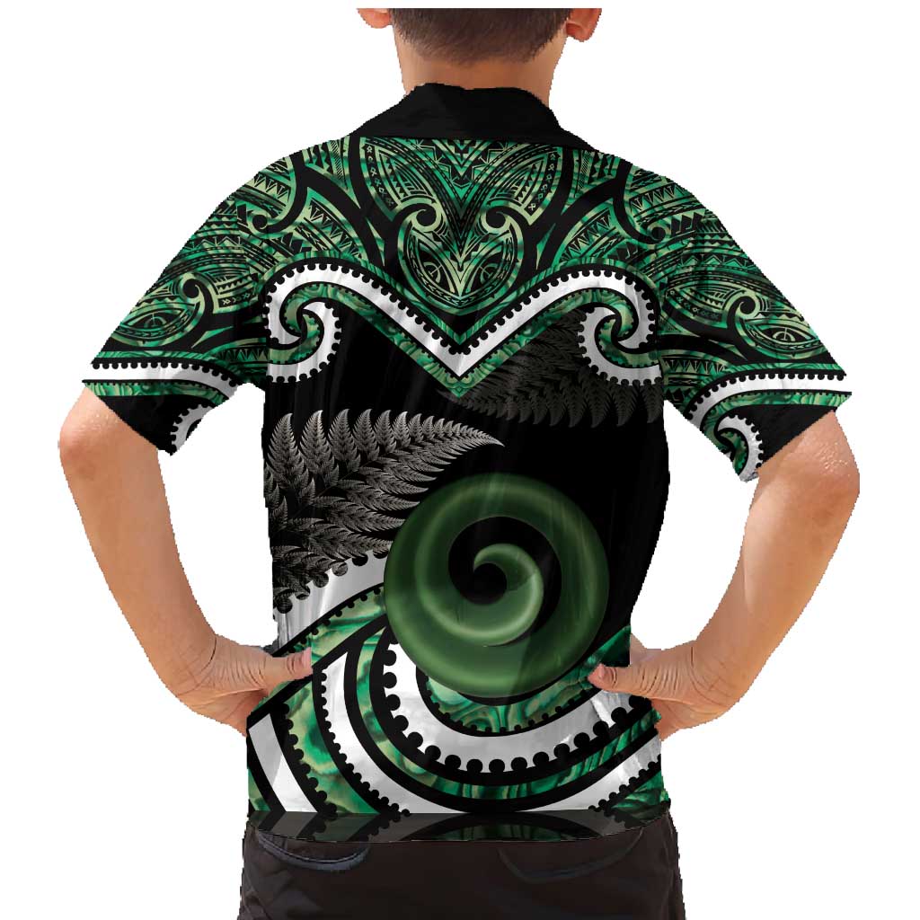 Koru Pounamu Aotearoa Family Matching Mermaid Dress and Hawaiian Shirt Maori Paua Shell Mix Silver Fern LT14 - Polynesian Pride