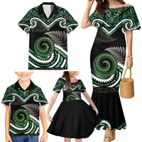 Koru Pounamu Aotearoa Family Matching Mermaid Dress and Hawaiian Shirt Maori Paua Shell Mix Silver Fern LT14 - Polynesian Pride
