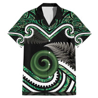 Koru Pounamu Aotearoa Family Matching Mermaid Dress and Hawaiian Shirt Maori Paua Shell Mix Silver Fern LT14 Dad's Shirt - Short Sleeve Black - Polynesian Pride