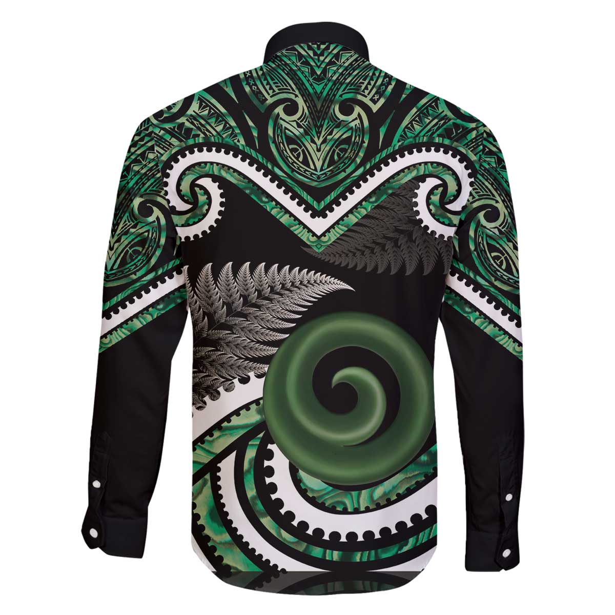 Koru Pounamu Aotearoa Family Matching Off The Shoulder Long Sleeve Dress and Hawaiian Shirt Maori Paua Shell Mix Silver Fern LT14 - Polynesian Pride