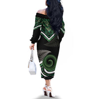 Koru Pounamu Aotearoa Family Matching Off The Shoulder Long Sleeve Dress and Hawaiian Shirt Maori Paua Shell Mix Silver Fern LT14 - Polynesian Pride
