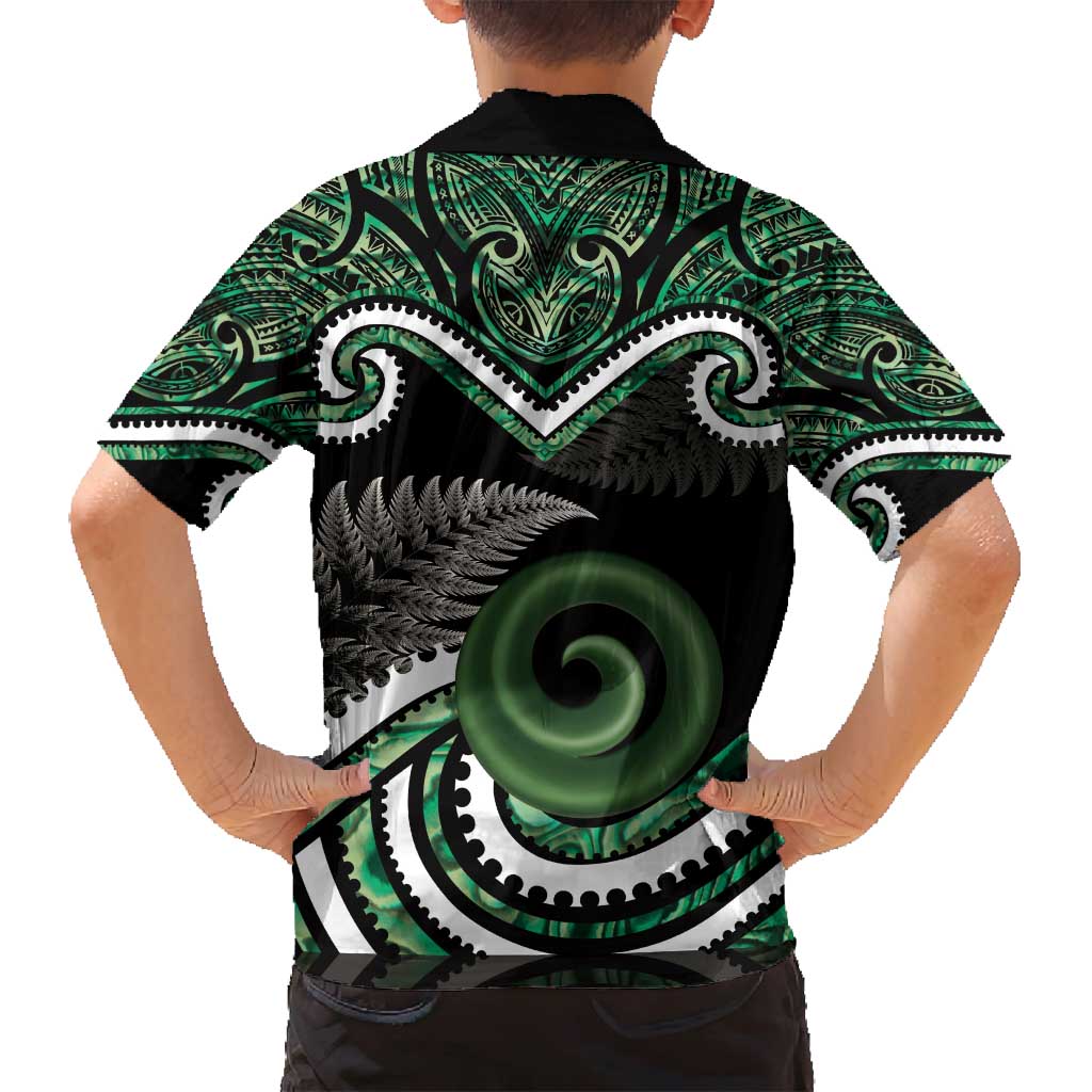 Koru Pounamu Aotearoa Family Matching Puletasi and Hawaiian Shirt Maori Paua Shell Mix Silver Fern LT14 - Polynesian Pride