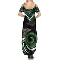 Koru Pounamu Aotearoa Family Matching Summer Maxi Dress and Hawaiian Shirt Maori Paua Shell Mix Silver Fern LT14 - Polynesian Pride