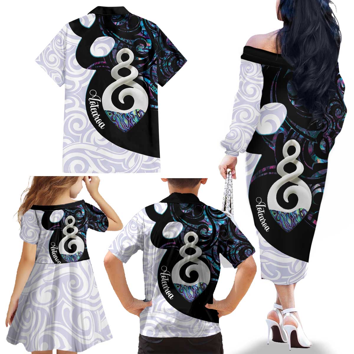 Aotearoa Pikorua Family Matching Off The Shoulder Long Sleeve Dress and Hawaiian Shirt NZ Twist - Bond And Love LT14 - Polynesian Pride