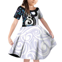 Aotearoa Pikorua Family Matching Off Shoulder Short Dress and Hawaiian Shirt NZ Twist - Bond And Love LT14 Daughter's Dress White - Polynesian Pride