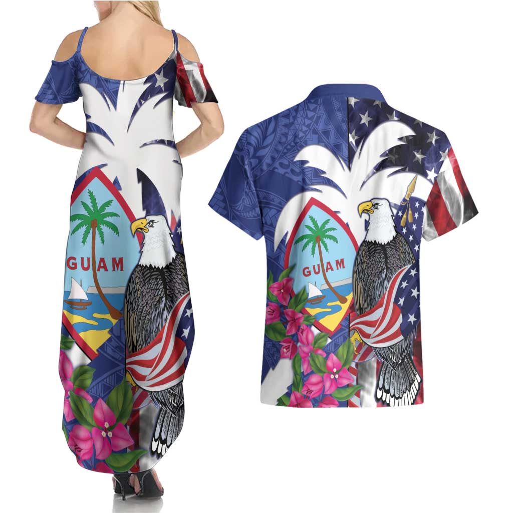 United States Guam Couples Matching Summer Maxi Dress and Hawaiian Shirt USA Eagle Guahan Seal Bougainvillea LT14 - Polynesian Pride