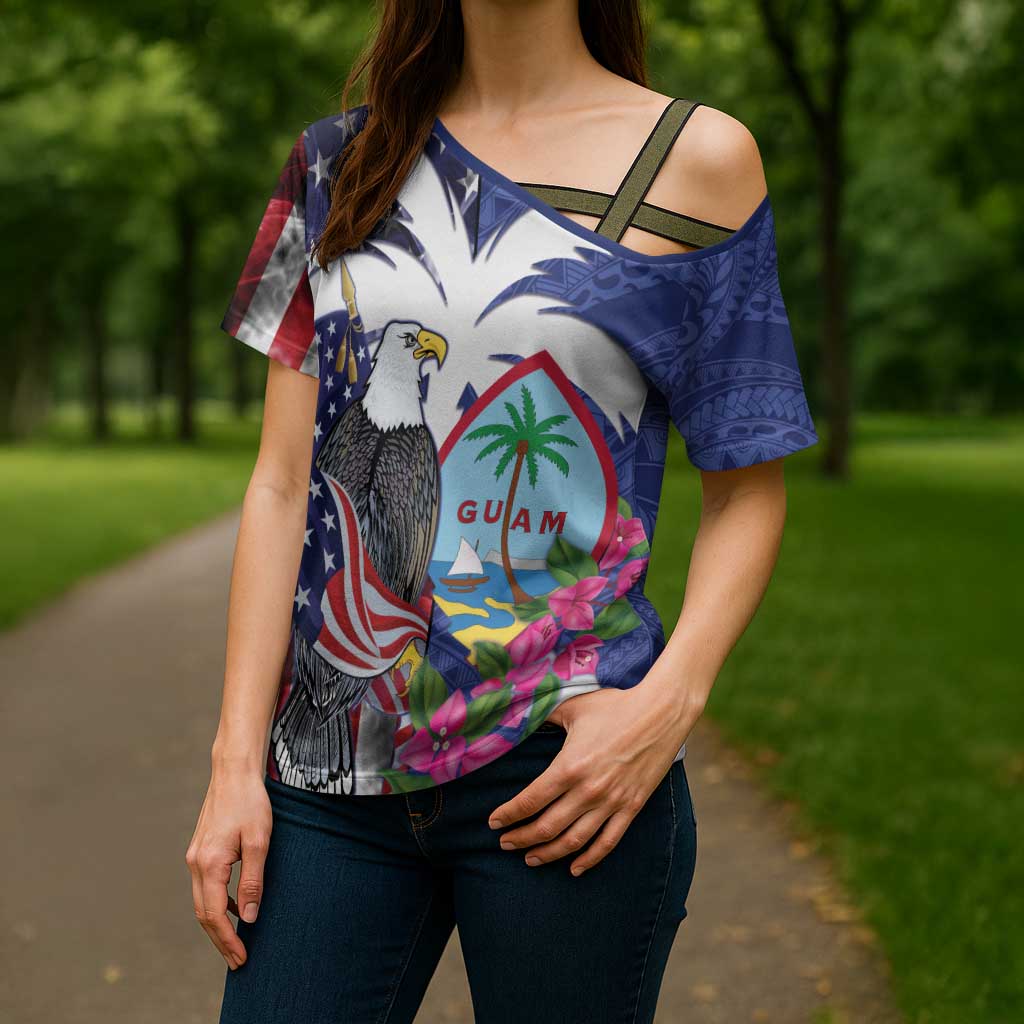 United States Guam Cross Shoulder Shirt USA Eagle Guahan Seal Bougainvillea - Polynesian Pride