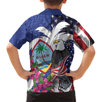 United States Guam Family Matching Long Sleeve Bodycon Dress and Hawaiian Shirt USA Eagle Guahan Seal Bougainvillea LT14 - Polynesian Pride