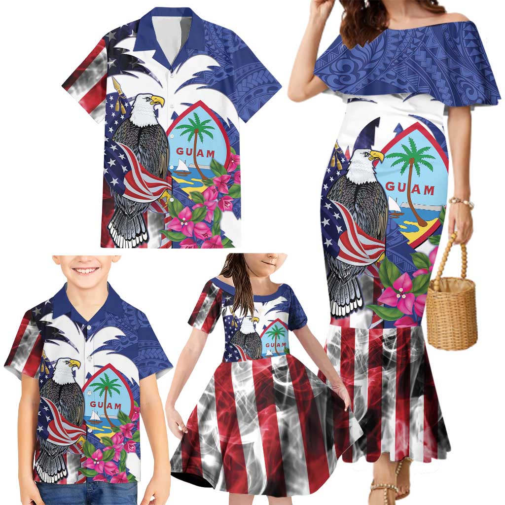 United States Guam Family Matching Mermaid Dress and Hawaiian Shirt USA Eagle Guahan Seal Bougainvillea LT14 - Polynesian Pride