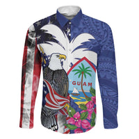 United States Guam Family Matching Off Shoulder Short Dress and Hawaiian Shirt USA Eagle Guahan Seal Bougainvillea LT14 Dad's Shirt - Long Sleeve Blue - Polynesian Pride