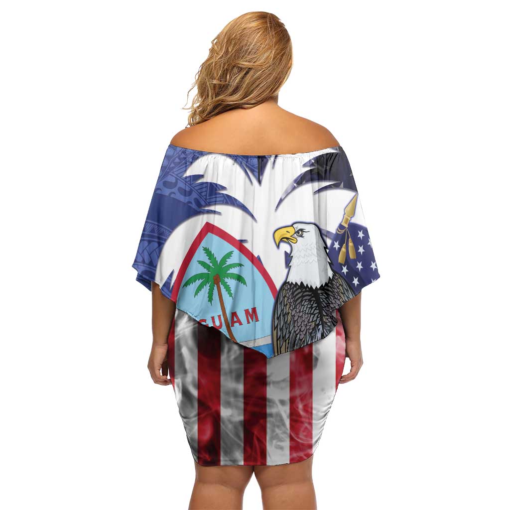 United States Guam Family Matching Off Shoulder Short Dress and Hawaiian Shirt USA Eagle Guahan Seal Bougainvillea LT14 - Polynesian Pride