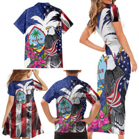 United States Guam Family Matching Short Sleeve Bodycon Dress and Hawaiian Shirt USA Eagle Guahan Seal Bougainvillea LT14 - Polynesian Pride