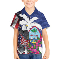United States Guam Family Matching Short Sleeve Bodycon Dress and Hawaiian Shirt USA Eagle Guahan Seal Bougainvillea LT14 Son's Shirt Blue - Polynesian Pride