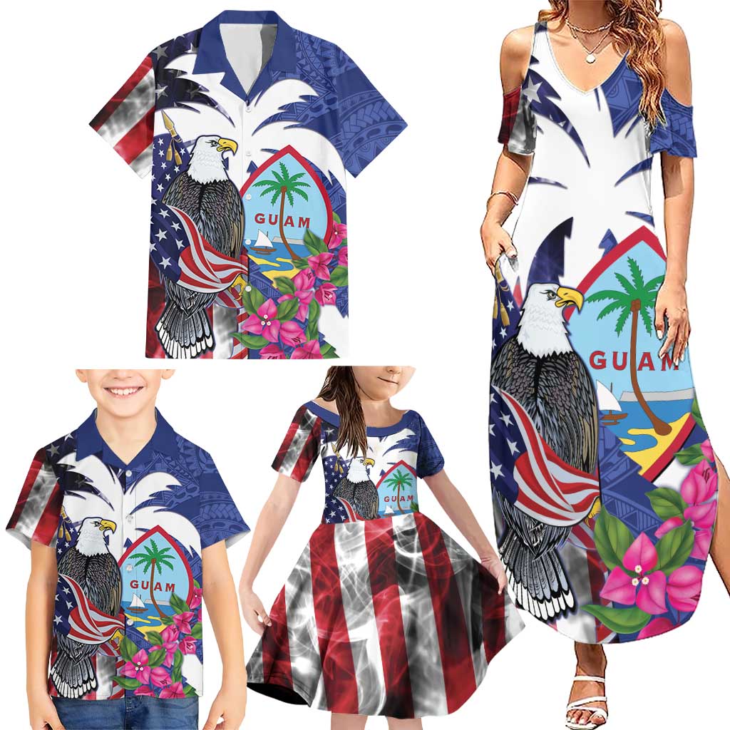 United States Guam Family Matching Summer Maxi Dress and Hawaiian Shirt USA Eagle Guahan Seal Bougainvillea LT14 - Polynesian Pride