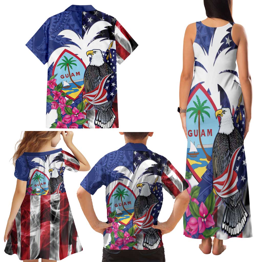 United States Guam Family Matching Tank Maxi Dress and Hawaiian Shirt USA Eagle Guahan Seal Bougainvillea LT14 - Polynesian Pride