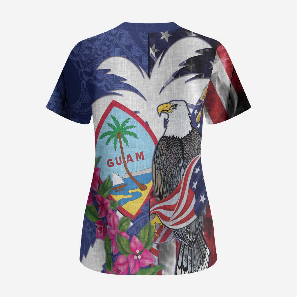 United States Guam Scrub Top USA Eagle Guahan Seal Bougainvillea - Polynesian Pride