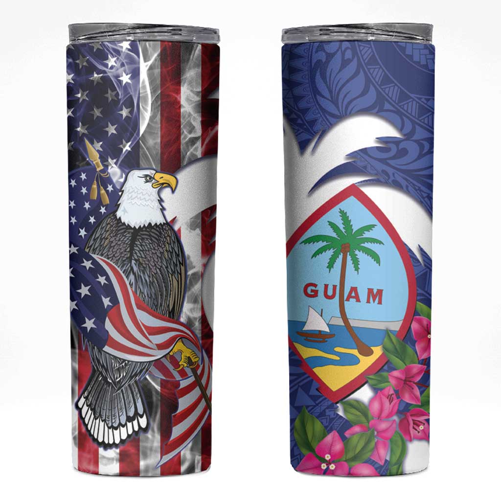United States Guam Skinny Tumbler USA Eagle Guahan Seal Bougainvillea LT14 Blue - Polynesian Pride