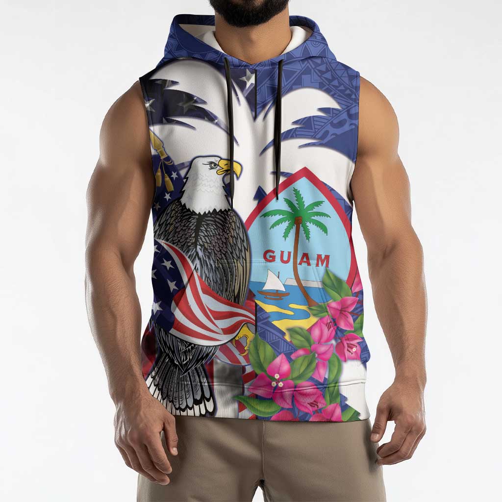 United States Guam Sleeveless Hoodie USA Eagle Guahan Seal Bougainvillea - Polynesian Pride