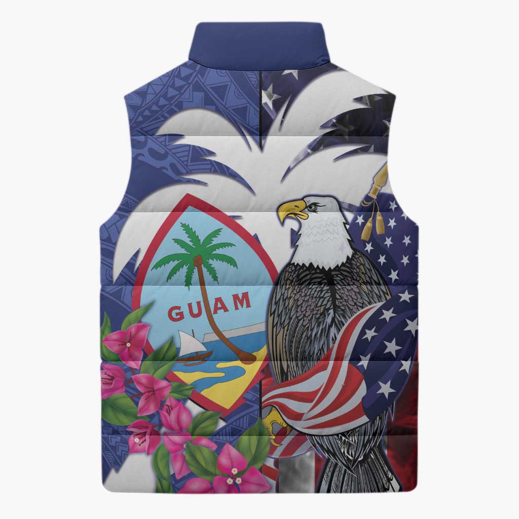 United States Guam Sleeveless Puffer Jacket USA Eagle Guahan Seal Bougainvillea - Polynesian Pride