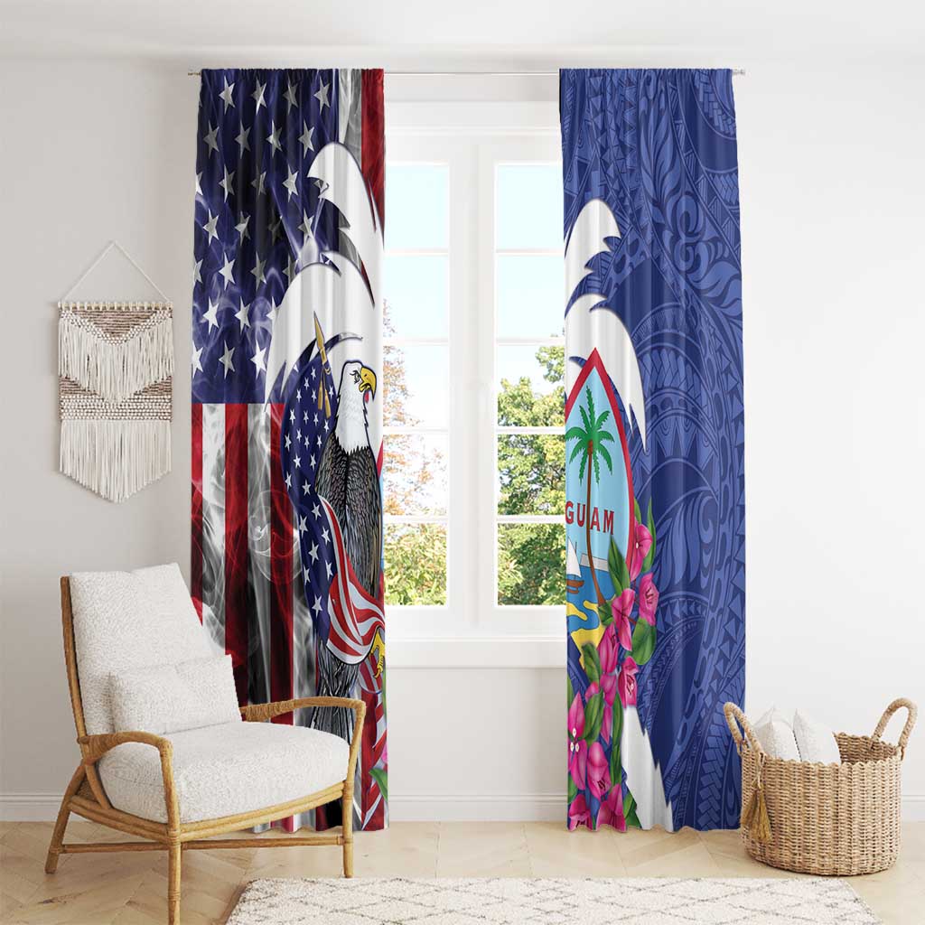 United States Guam Window Curtain USA Eagle Guahan Seal Bougainvillea - Polynesian Pride