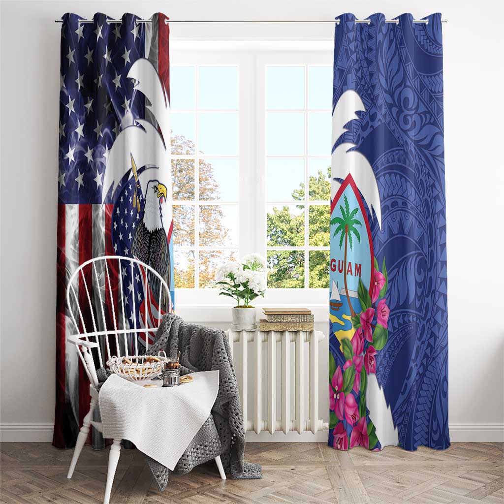 United States Guam Window Curtain USA Eagle Guahan Seal Bougainvillea - Polynesian Pride