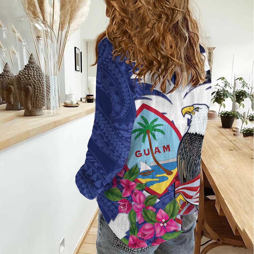 United States Guam Women Casual Shirt USA Eagle Guahan Seal Bougainvillea LT14 - Polynesian Pride