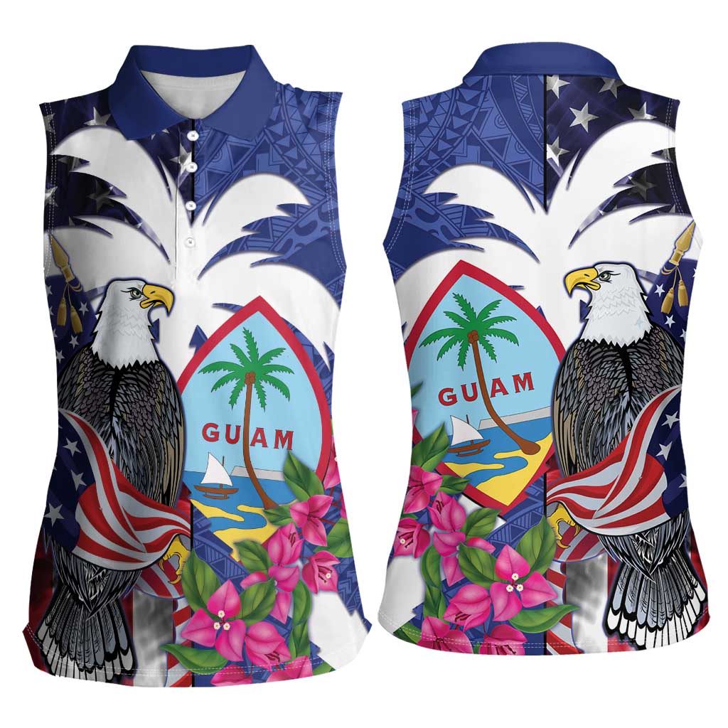 United States Guam Women Sleeveless Polo Shirt USA Eagle Guahan Seal Bougainvillea LT14 - Polynesian Pride