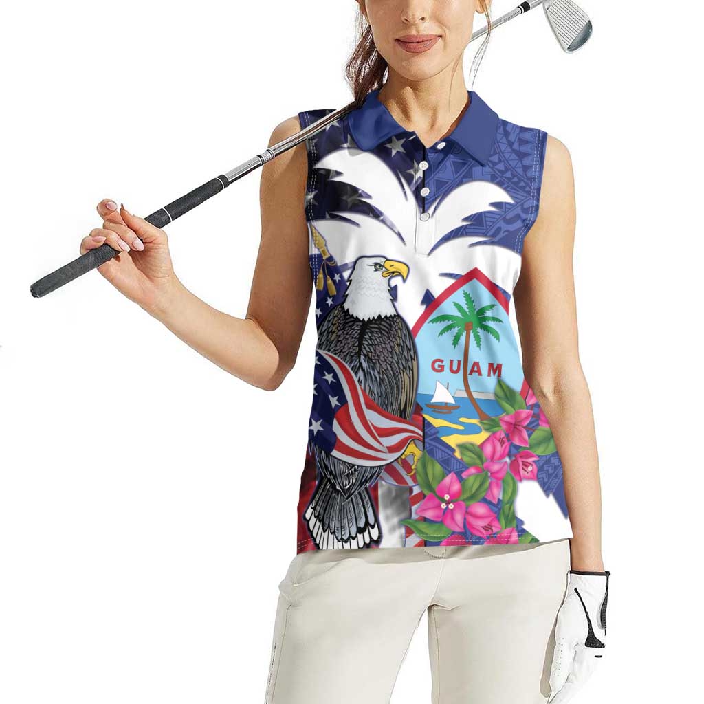 United States Guam Women Sleeveless Polo Shirt USA Eagle Guahan Seal Bougainvillea LT14 - Polynesian Pride