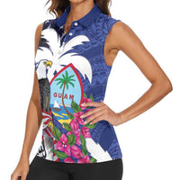 United States Guam Women Sleeveless Polo Shirt USA Eagle Guahan Seal Bougainvillea LT14 - Polynesian Pride
