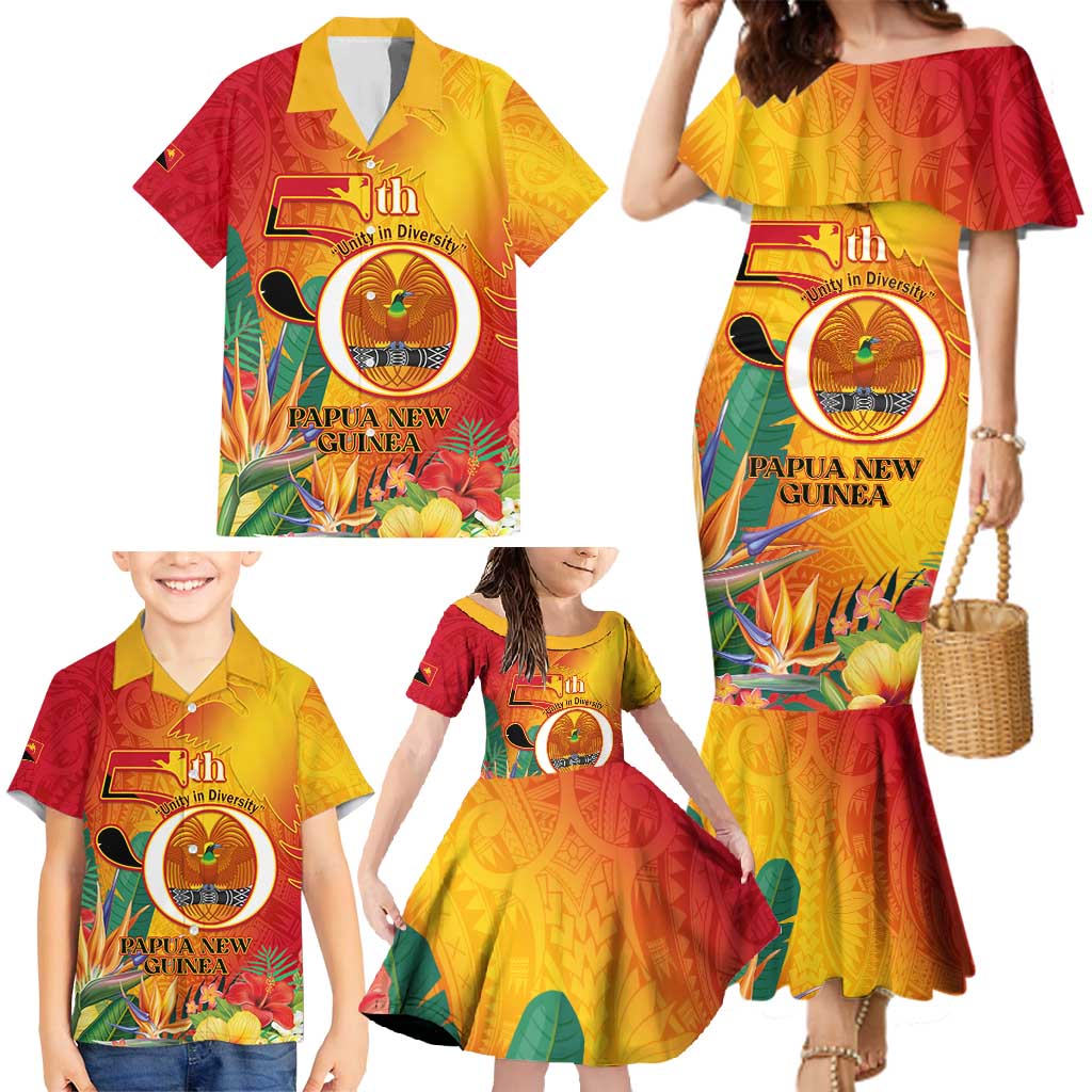 Papua New Guinea Independence Day Family Matching Mermaid Dress and Hawaiian Shirt 50th Anniversary Unity in Diversity LT14 - Polynesian Pride