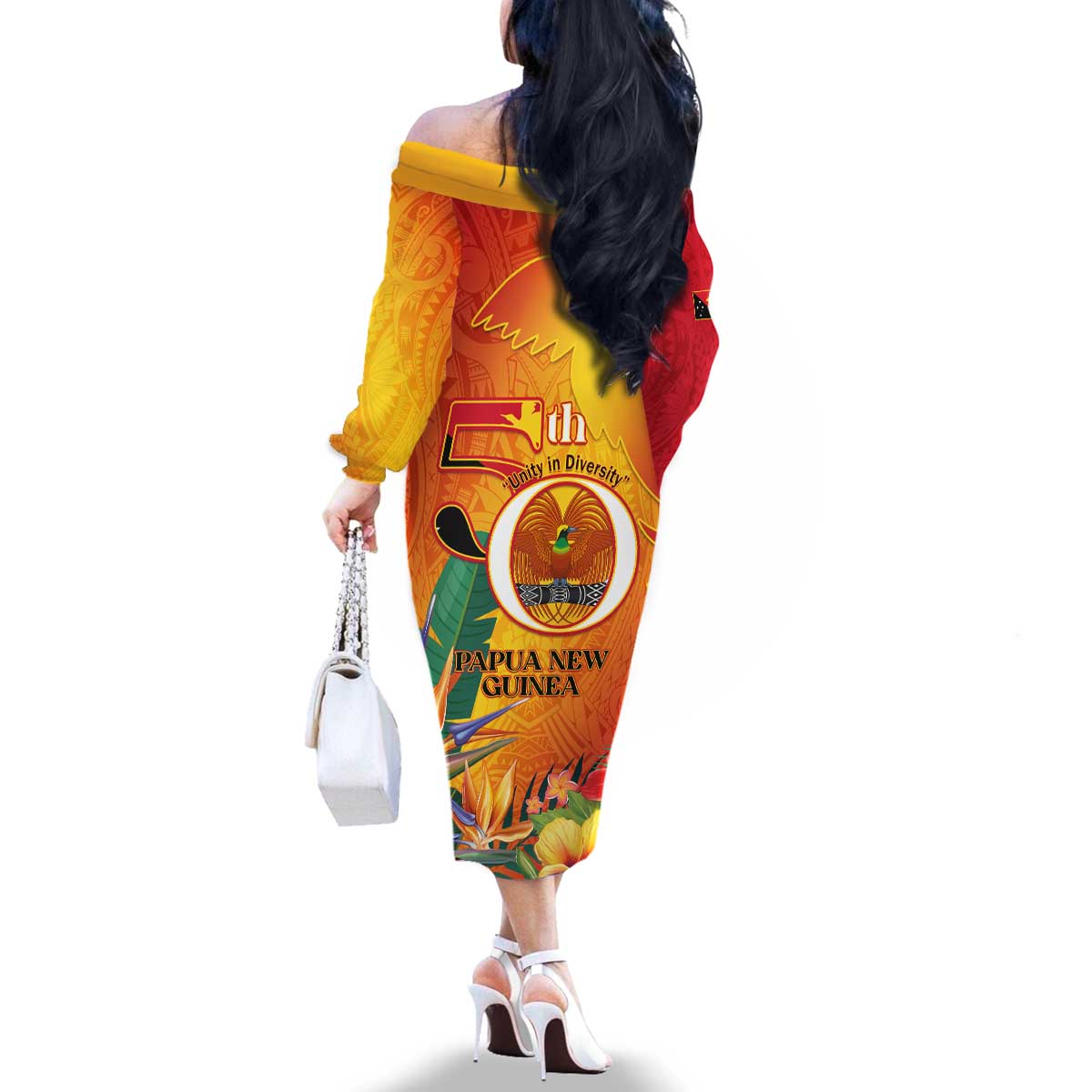 Papua New Guinea Independence Day Family Matching Off The Shoulder Long Sleeve Dress and Hawaiian Shirt 50th Anniversary Unity in Diversity LT14 - Polynesian Pride