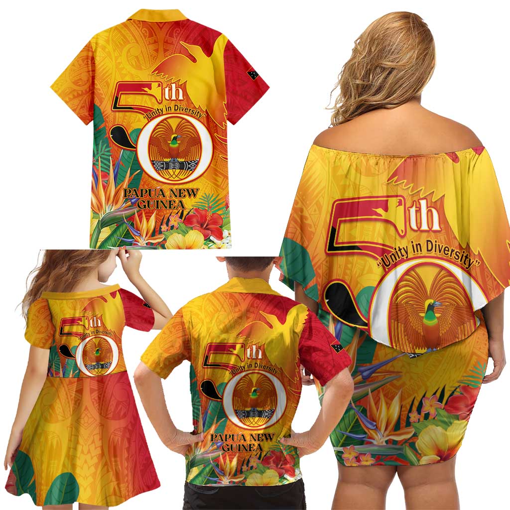 Papua New Guinea Independence Day Family Matching Off Shoulder Short Dress and Hawaiian Shirt 50th Anniversary Unity in Diversity LT14 - Polynesian Pride