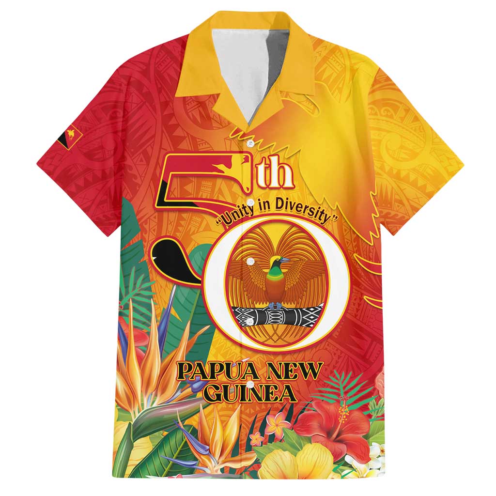 Papua New Guinea Independence Day Family Matching Off Shoulder Short Dress and Hawaiian Shirt 50th Anniversary Unity in Diversity LT14 Dad's Shirt - Short Sleeve Red - Polynesian Pride