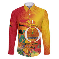 Papua New Guinea Independence Day Family Matching Off Shoulder Short Dress and Hawaiian Shirt 50th Anniversary Unity in Diversity LT14 Dad's Shirt - Long Sleeve Red - Polynesian Pride