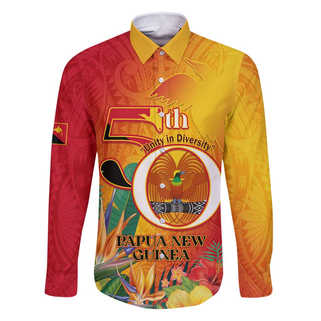 Papua New Guinea Independence Day Family Matching Tank Maxi Dress and Hawaiian Shirt 50th Anniversary Unity in Diversity LT14 Dad's Shirt - Long Sleeve Red - Polynesian Pride