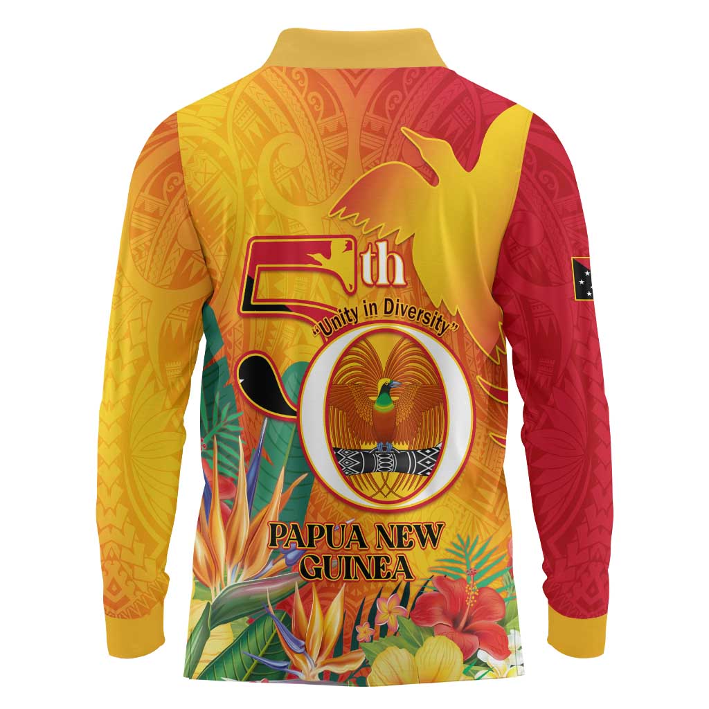 Papua New Guinea Independence Day Long Sleeve Polo Shirt 50th Anniversary Unity in Diversity LT14 - Polynesian Pride