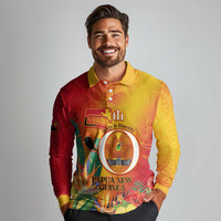 Papua New Guinea Independence Day Long Sleeve Polo Shirt 50th Anniversary Unity in Diversity LT14 - Polynesian Pride