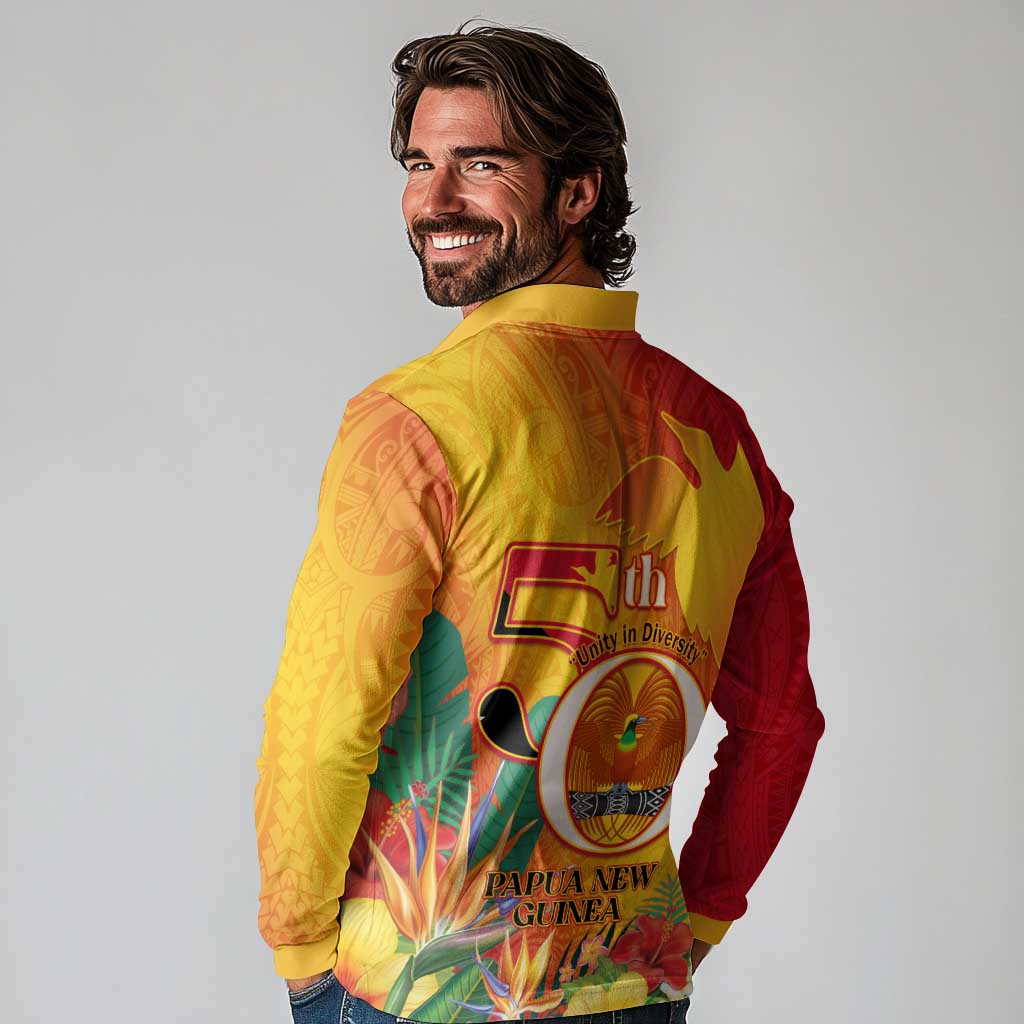 Papua New Guinea Independence Day Long Sleeve Polo Shirt 50th Anniversary Unity in Diversity LT14 - Polynesian Pride