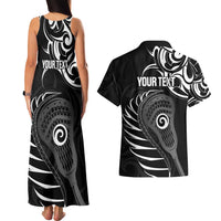 Personalised New Zealand Silver Fern Lacrosse Couples Matching Tank Maxi Dress and Hawaiian Shirt Aotearoa Maori Pattern LT14 - Polynesian Pride